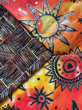 🧵$5 OFF BNDL✨ Celestial Sunburst & VTG African-Insp Print Cotton Fabric Remnants